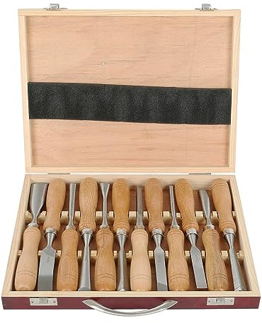 12-teilig Stechbeitel Set,Holzmeiselset Kerbschnitzsatz Stecheisen Satz,Holzarbeiten Stecheisen Satz Profi Stechbeitel Satz für Holzschnitzerei Zimmerei, Holzmeiselset für Anfänger, Profis Schnitzer