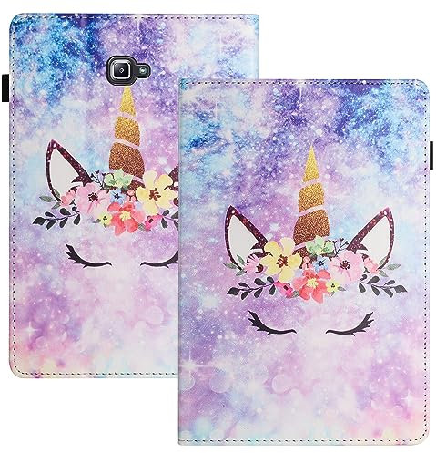 LSPCASA Funda para Samsung Galaxy Tab A 10.1 (2016) SM-T580/T585 PU+TPU Funda Galaxy Tab A 2016 Activación/Suspensión Automática Funda Tablet Galaxy Tab A 2016 Unicornio
