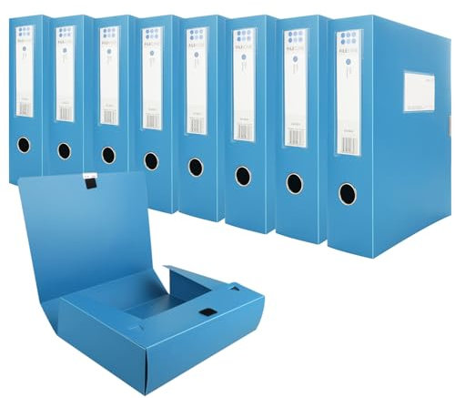 CYEER 8 Pack Box Files A4 Plastic Filing Box 75mm Spine A4 Archiving Document Boxes Folders File Organiser for Office School - Blue