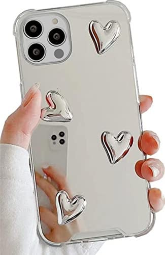 Shinymore iPhone 15 Pro Max Case Mirror Flexible Cute Heart Soft Silicone Clear Makeup Mirror Women Girls Shockproof Protective Case for iPhone 15 Pro Max