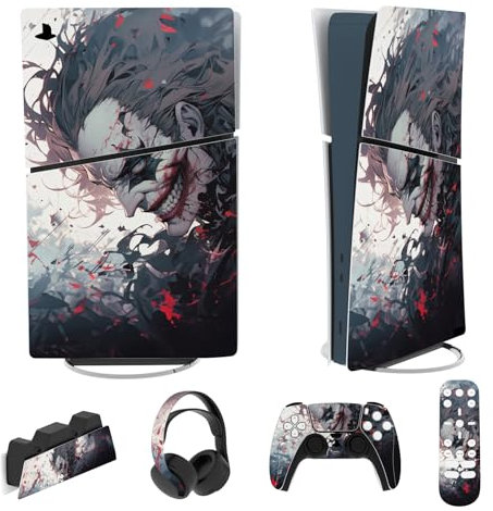 playvital Autocollant Protection pour ps5 Slim Console Accessoires,Sticker Skin pour ps5 Manette & Télécommande & Casque & Station de Charge,Digital Edition-Clown Tueur