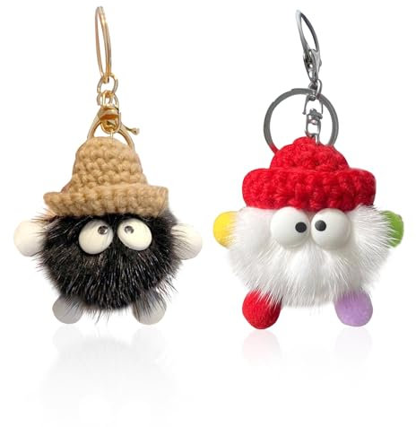 SLEEKEE Lot de 2 Porte-Clés en Peluche, Créatif et Personnalisé, pour Sac, Dessin Animé (Noir + Couleur), Taille Unique