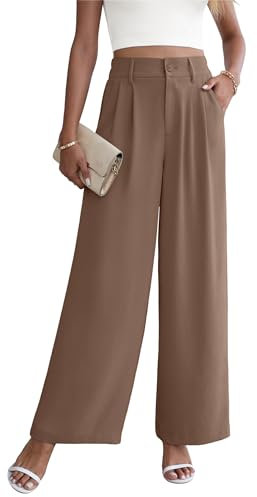 Yommay Damen Hose Elegante Lässig Baggy Sommerhose Leicht Bequem Business Hosen Anzughose mit Taschen,Kaffee,S