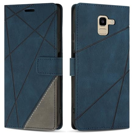 SONWO Coque pour Samsung Galaxy J6 2018, Protection Housse Etui en Cuir PU Portefeuille avec Emplacements Cartes et Fonction Support pour Samsung J6 2018, Bleu