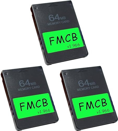 Skywin FMCB Free McBoot Card v1.966 for PS2 (3 Pack) - Plug and Play PS2 Memory Card - 64 GB Memory Card PS2 Runs Games in USB Disk or Hard Disk