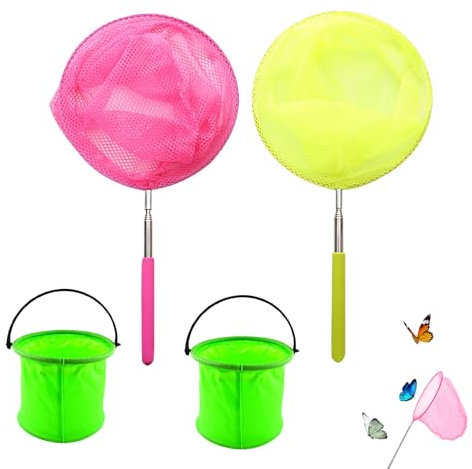 WACH AUF 4 Pezzi Set Rete Retino Pesca Farfalla telescopica Rete Farfalle a Scomparsa Utilizzato per Catturare Insetti Reti Pesci e Insetti Secchio D'acqua Pieghevole per Bambini Reti All'aperto