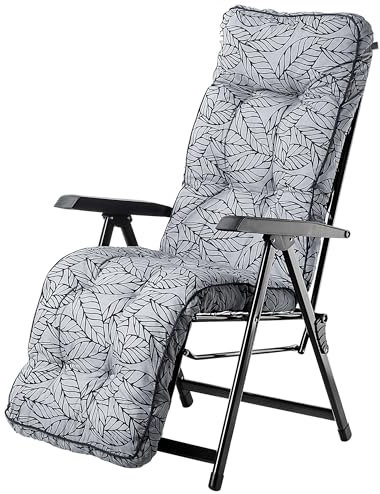 KADAX Gartenstuhl mit Fußstütze, Liegestuhl mit Kissen, Klappbare Sonnenliege, Gartenliege mit Verstellbarer Rückenlehne, Gartensessel, Relaxstuhl (Grau)