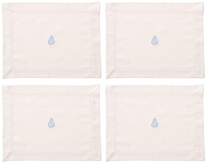 Benetton Set mit 4 Tischsets, 45 x 35 cm, 180 g/m², aus Baumwolle, cremefarben, mit blauer Birne
