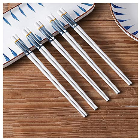 5 Pares De Estilo Japonés Palillos De Porcelana, Cubiertos Asiáticos Reutilizables, Palillos De Hueso De Alta Calidad Palillos Con Caja Delicada, Como Un Buen Regalo C