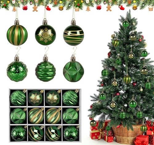 Green Baubles - 12pcs Hanging Shatterproof Baubles - 6cm Plastic Ornaments for Xmas Festival Decoration