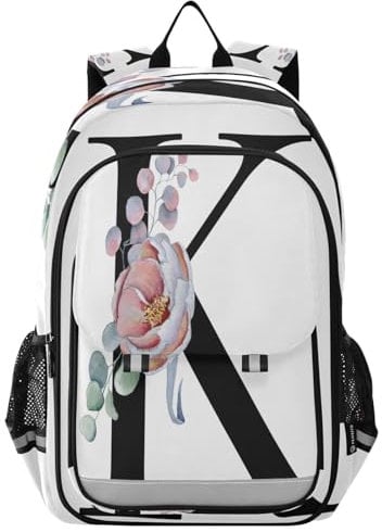 Alphabet K Rucksack für Mädchen, Jungen, Damen, Herren, Blume, Black Panther, Tagesrucksack, Schultasche, Laptop, Büchertasche, Rucksack für Schule, Reisen, Arbeit, Camping, Wandern, multi