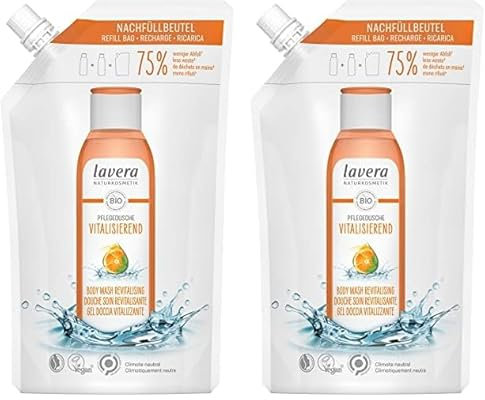 lavera Nachfüllbeutel Pflegedusche Vitalisierend - Duschgel mit Bio-Orange & Bio-Minze - hautschonende & sanfte Reinigung - sonnig-frischer Orangenduft - Naturkosmetik - vegan - Bio (1 x 500 ml)