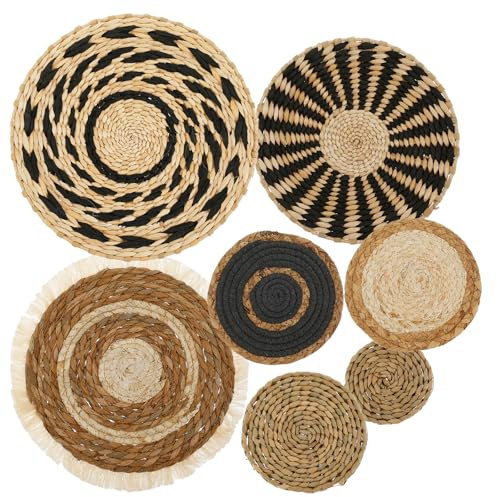 7 cestini da parete in stile boho, 5 misure, in tessuto naturale, 7 stili, fatti a mano, decorazione per tifi, cesti da appendere piatti, cesti da parete, decorazione per soggiorno, camera da letto