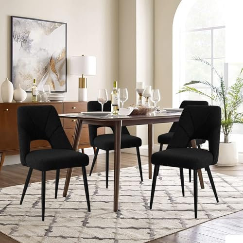 Bekrvio 8,1cm Gepolstert Esszimmerstühle 4er Set, Bouclé-Stoff Stühle Esszimmer - Hohl und Atmungsaktiv, Rückenlehne Esstisch Stühle mit Metallbeinen, küchenstühle für Esszimmer und Wohnzimmer