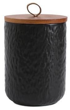 YYW Ceramic Food Storage Jar, Storage Jars with Airtight Sealed Wooden Lids, Tea Coffee Sugar Canisters, Kitchen Jars for Candy Cookies Bath Salt(Black,1000ml/34 oz)