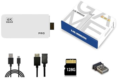 Console de jeu rétro sans fil 4K – 40 000 jeux rétro, bâton de jeu HDMI pour TV avec 23 émulateurs, manettes sans fil 2,4 GHz pour s'amuser en famille et jeux nostalgiques