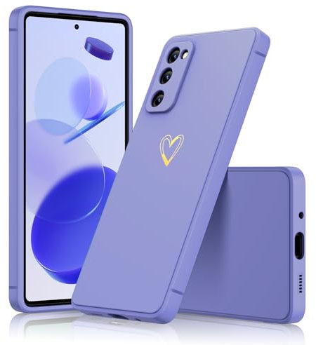 Noyabox Silicone Case for Samsung Galaxy S20 FE, Cute Shockproof Full Cover with Smooth Touch Printed Heart-Shaped Love Pattern Slim Lightweight Stain-Resistant Design, Soft Blue Lavender