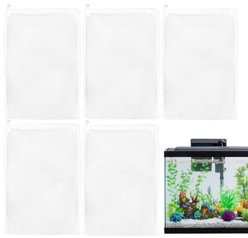 kinrguiyuez Aquarium-Netzbeutel, 5 x feinmaschige Filtermedien für Aquarien, Reißverschluss, Mehrzweck-Wasseraufbereitungsausrüstung für Torf, zerkleinerte Korallen