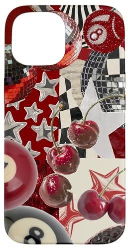 Red Cherry Star Disco Ball Retro Y2K Collage Women Girl Case for iPhone 15