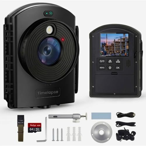 Time Lapse Camera for Outdoor Construction - 180 Days Shooting, with Laser Positioning, Taking 1080P AVI Videos & Photos for Plant Growth, Landscape, Cooking, Drawing, 3D Printing(64GB TF Card)