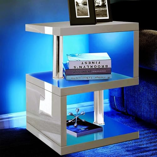 Comfy Living Abstract High Gloss LED Side Table, Modern S-Shaped Design 5 Colour Options (Grey)