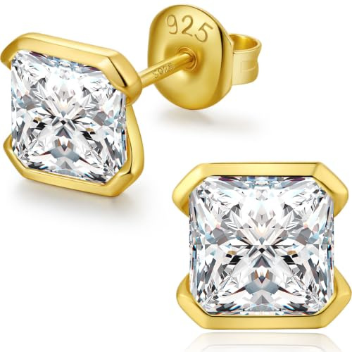 18K Weißgold überzogen Simulierte Diamant Ohrstecker Silber 925 Zirkonia Ohrringe für Herren Damen 925 Sterlingsilber Ohrringe Stecker