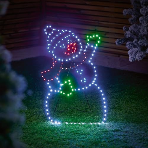 Premier 60 x 38cm Twinkling LED Snowman Decoration – Flexibrights Outdoor and Indoor Christmas Light with 187 Multicoloured LEDs