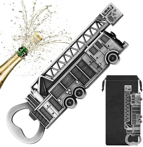Feuerwehrauto Flaschenöffner, Bier Flaschenöffner, Bierzubehör, Bieröffner | Weihnachtsgeschenke, Vatergeschenke, Geburtstag, Party, für Männer, Frauen, Bierliebhaber, mit Geschenktüte, Dunkel Silber