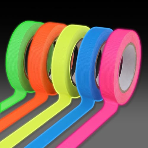 5 Rollen Fluoreszierendes Klebeband: 15mm x 10m Neon Tape Wasserdicht | Leuchtband Selbstklebend, Warnband Schwarzlicht Klebeband für Treppen Wänden Bühnenbedarf, Partydeko