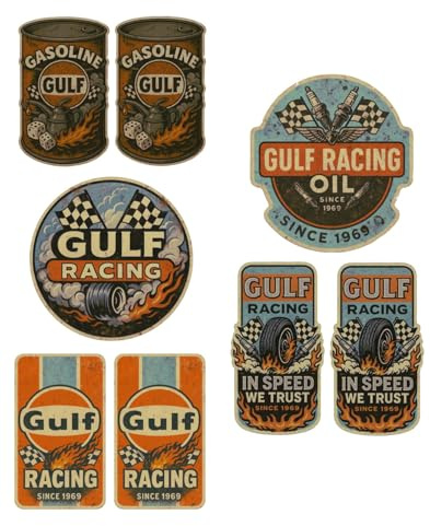 vinskool 8X Öl Gasoline Vintage Aufkleber je 6cm / 3cm Breite Oldtimer Racing Youngtimer Auto Tuning V8 USA Hot Rod Rockabilly Rennsport Muscle Car Retro Look Oldschool