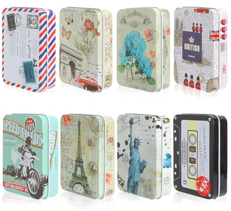 ZRUEWOT 8 Stück Blechdosen mit Deckel 9 × 6,5 × 2,5 cm Kleine Metalldose Metalldosen mit Deckel Metallbox Geeignet für Kleine GegenstäNde Kunsthandwerk SüßIgkeiten Handwerk