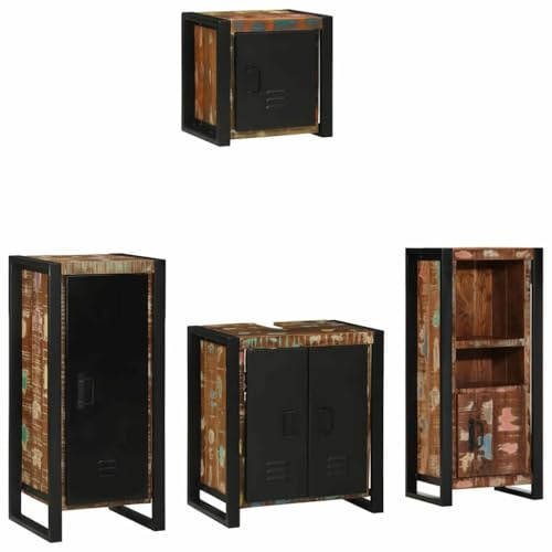 Owoxanthellate 4tlg Badezimmermöbel Set Braun Massivholz Mango 40x35x90 cm, Waschbeckenunterschrank & Hängeschrank, Industrial, Robust