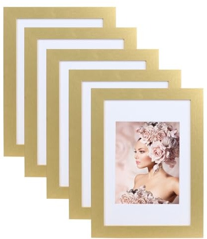 IDEAL TREND Pack Set Holz Bilderrahmen Foto Plexi Rahmen Acryl Collage Wanddeko Poster S215: Farbe: Gold | Format: 13x18 | Pack: 5