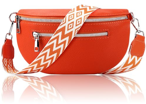 XRXYMQ Umhängetasche Damen aus Veganem Leder Bauchtasche Damen Elegante Crossbag Leichte Gürteltasche mit Breitem Verstellbaren Gurt Crossbody Bag mit Fächern