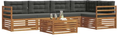 vidaXL Outdoor-Sofagarnitur mit Kissen 6 pcs Natur und Anthrazit, Gartenmöbel, modernes Sofaset, Robustes Lounge-Set, gemütlicher Terrasse-Bereich zum Entspannen
