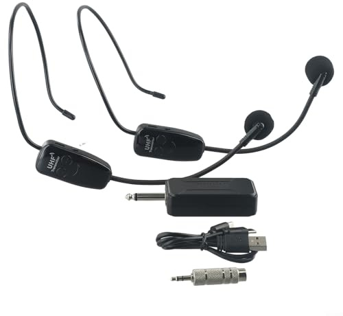 UHF Kabelloses Mikrofonsystem mit dualen wiederaufladbaren Headset-Mikrofonen, 50 m Reichweite, Anti-Heulen, zum Unterrichten von Sprech-Yoga (U12F)