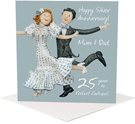 Holy Mackerel 25th Silver Anniversary Card - Mum And Dad Card is 15cm square and blank inside