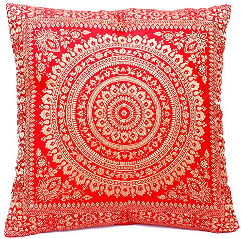 Rot Seide Kissenbezug | Zierkissenbezug | Sofakissenbezug | Dekokissen | Zierkissen - 40 cm x 40 cm ***Handgewebt und Handgefertigt von Kunsthandwerkern aus Kaschmir-Indien***