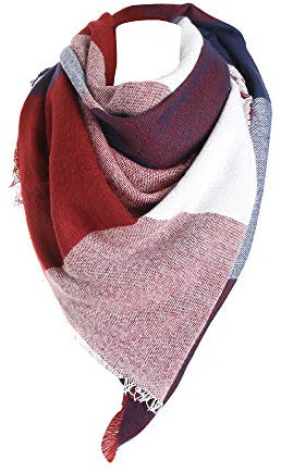 Xmiral Damen Schal Winter Warm Color Stitching lange Schal Plaid weichen Hals Schal(Rot)