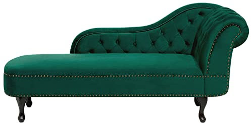 Retro Chaiselongue Samtstoff rechtsseitig grün Nimes
