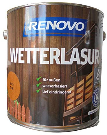 Renovo 4Ltr, Wetterlasur 8412 Teak, Wasserbasiert, für Außen