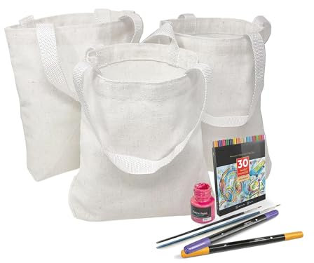 Podzly 12 DIY Blank Mini Canvas Tote Bags - 8x 8 x 1 1/2 Tote Bag, Perfect for Arts, Crafts and Goodie Bags - Write, Paint, or Draw your Designs and Decorate to use as Mini Travel and Gift Bag,