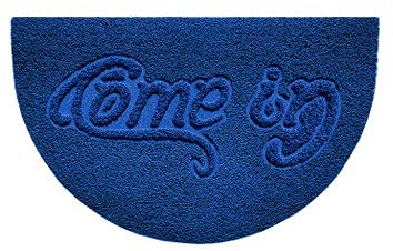 Nicoman Embossed Halfmoon Half Circle Door Mat Dirt-Trapper Jet-Washable Doormat 70x44cm (Blue, COME-IN) - Use on Carpet ONLY