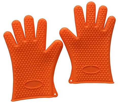 YROZ Gants de Cuisson en Silicone pour Cuisines et barbecues, 1 Paire, Antidérapants Résistant à La Chaleur Imperméable, Maniques, Gants de Four Orange, pour Griller, Fumer, Cuire, 27x18 CM