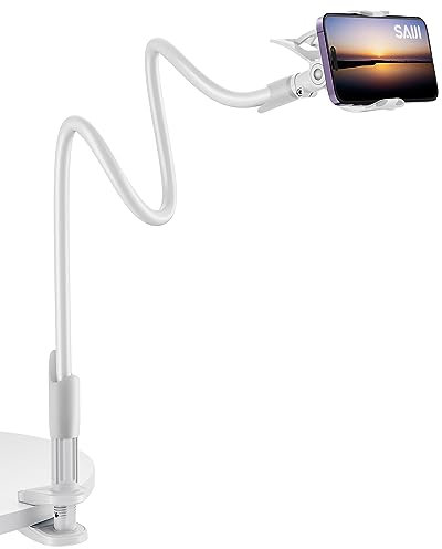 SAIJI Support téléphone à col de Cygne, Support Telephone Portable pour lit, Support de Bras Paresseux 360 pour téléphones Compatible avec iPhone, Samsung, appareils à écran de 4 à 7 (Blanc)