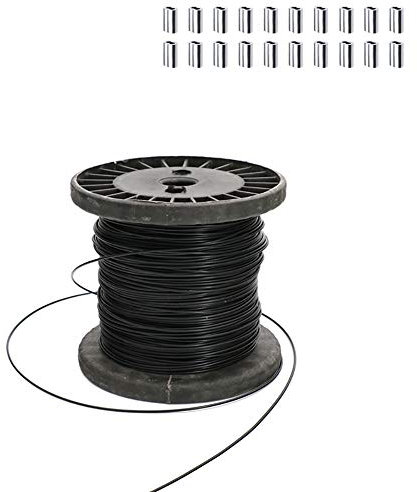XMRISE Negro recubierta de Vinilo de la Cuerda de Alambre de Acero Inoxidable 304 Cable Línea Length328FT / 100 1 * 7 Estructura Trenzada,Dia0.02inches/0.5mm