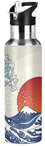 RELEESSS Bouteille d'eau isotherme en acier inoxydable Motif vague japonaise 600 ml