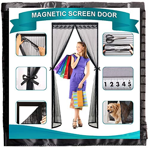 Timizi Magnétique Moustiquaire Porte Rideau 185x235cm, sans Percer Store Moustiquaire Fixation Aimantée, pour Porte De Balcon/Coulissante. - Noir