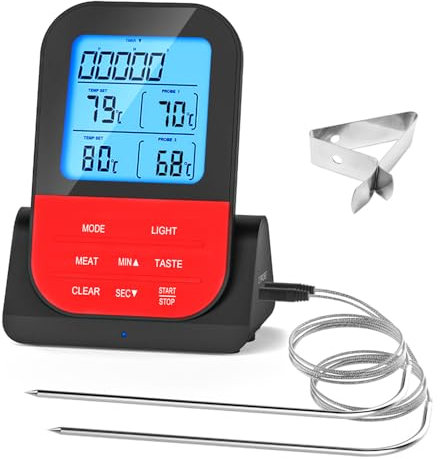 ANCLLO Dual Probe Digital Thermometer Wireless Programmable Temperature Gauge Meter Waterproof Cooking Barbecue Grill Thermometer