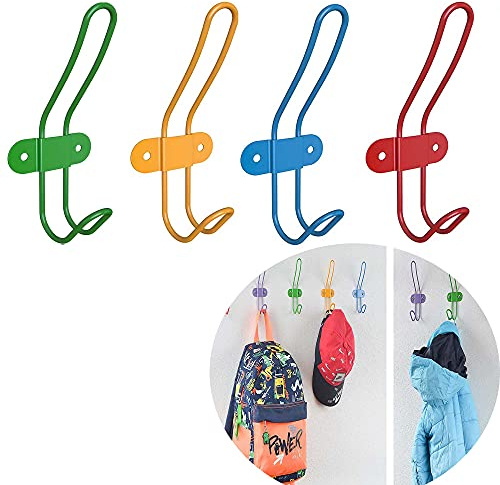Lot de 4 crochets muraux colorés pour enfants - Crochets muraux pour petite chambre à coucher - Porte-manteau décoratif pour filles et garçons (rouge, jaune, vert)